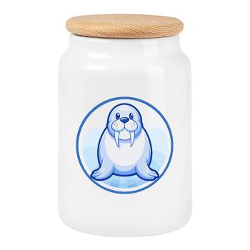 Walross Blau Kawaii Cartoon Figur Clipart Haustier - Keksdose mit Holzdeckel - Weiß - Vorne