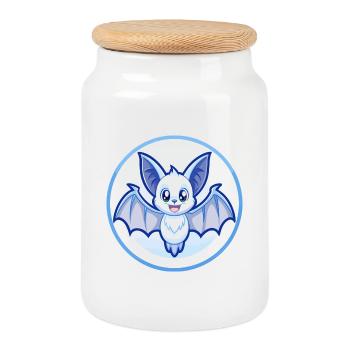 Bat Blue Cute Kawaii Cartoon Character Clipart Pet - Cookie Jar with Wooden Lid - white - Front