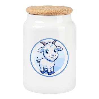 Goat Blue Kawaii Cartoon Character Clipart Pet - Cookie Jar with Wooden Lid - white - Front