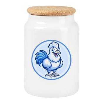 Rooster Blue Kawaii Cartoon Character Clipart Pet - Cookie Jar with Wooden Lid - white - Front