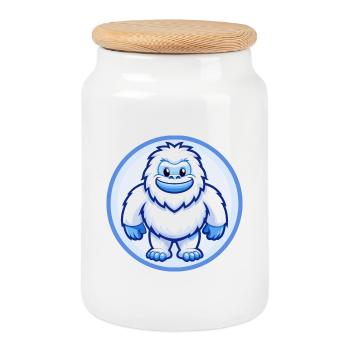 Yeti Blau Kawaii Cartoon Figur Clipart Haustier - Keksdose mit Holzdeckel - Weiß - Vorne