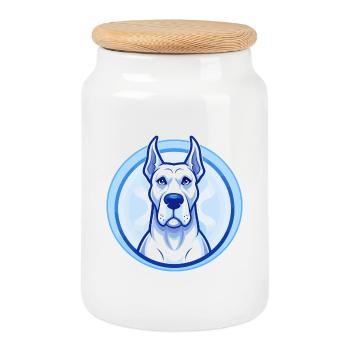 Deutsche Dogge Hund Blau Kawaii Cartoon Figur Haustier - Keksdose mit Holzdeckel - Weiß - Vorne
