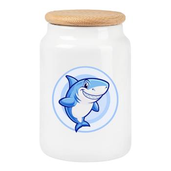 Hai Blau Kawaii Cartoon Figur Clipart Haustier - Keksdose mit Holzdeckel - Weiß - Vorne