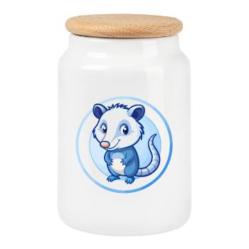 Possum Blue Kawaii Cartoon Character Clipart Pet - Cookie Jar with Wooden Lid - white - Front