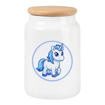 Licorne Bleu Kawaii Dessin Animé Personnage Clipart Animal de compagnie - Boîte à biscuits avec couvercle en bois - blanc - Devant