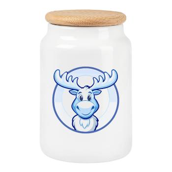 Elch Blau Kawaii Cartoon Figur Clipart Haustier - Keksdose mit Holzdeckel - Weiß - Vorne