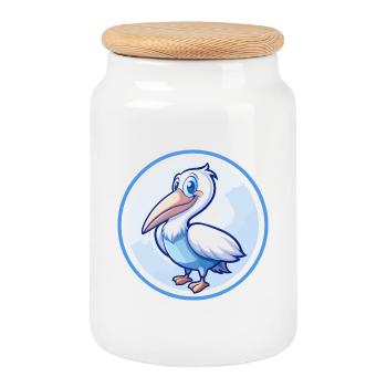 Pelican Blue Kawaii Cartoon Character Clipart Pet - Cookie Jar with Wooden Lid - white - Front