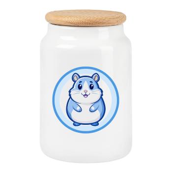 Hamster Blue Kawaii Cartoon Character Clipart Pet - Cookie Jar with Wooden Lid - white - Front