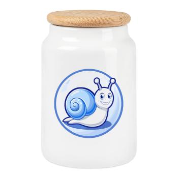 Snail Blue Kawaii Cartoon Character Clipart Pet - Cookie Jar with Wooden Lid - white - Front