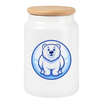 Polar Bear Blue Kawaii Cartoon Character Clipart - Cookie Jar with Wooden Lid - white - Front