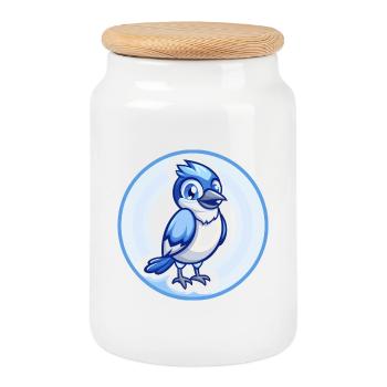 Jay Bird Blue Kawaii Cartoon Character Clipart Pet - Cookie Jar with Wooden Lid - white - Front