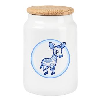 Okapi Blau Kawaii Cartoon Figur Clipart Haustier - Keksdose mit Holzdeckel - Weiß - Vorne