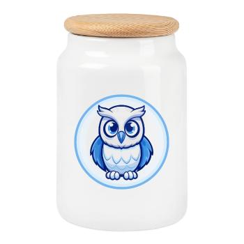 Eule Blau Niedlich Kawaii Cartoon Figur Clipart Haustier - Keksdose mit Holzdeckel - Weiß - Vorne