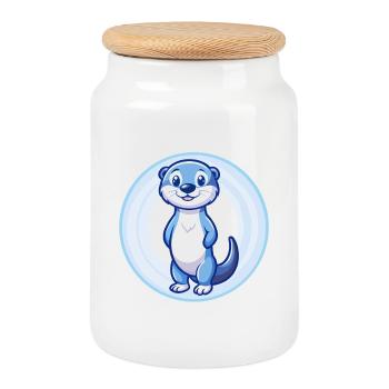 Loutre bleu kawaii dessin animé personnage Clipart animal de compagnie - Boîte à biscuits avec couvercle en bois - blanc - Devant