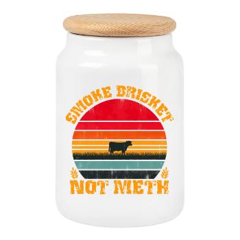 Smoke Brisket Not Meth, lustiges Retro-Kuh-Design - Keksdose mit Holzdeckel - Weiß - Vorne