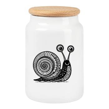 Snail's Pace: Slow and Steady Zen Art - Cookie Jar with Wooden Lid - white - Front