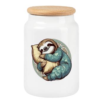 Sloth Sleeping Passion Gift - Cookie Jar with Wooden Lid - white - Front