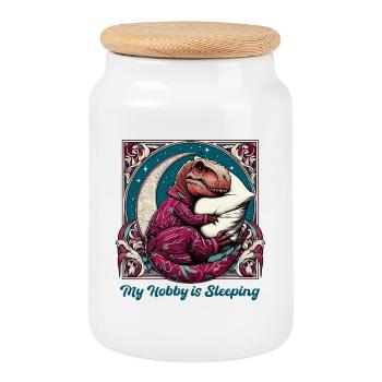 T-Rex Sleeping Hobby Gift - Cookie Jar with Wooden Lid - white - Front