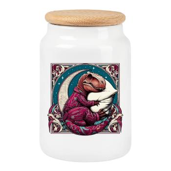 T-Rex Sleeping Hobby Gift - Cookie Jar with Wooden Lid - white - Front