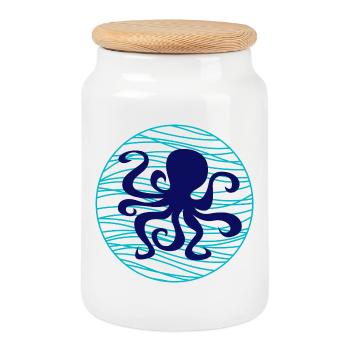 Octopus Water Squid Waves Lake Sea Maritime - Cookie Jar with Wooden Lid - white - Front