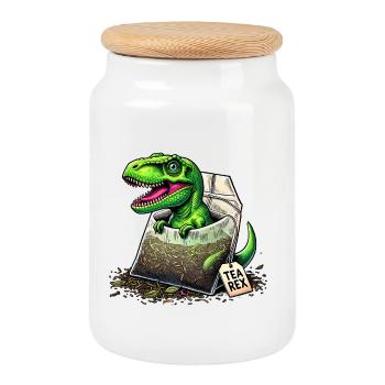 Tea Rex T-Rex Dinosaurier - Keksdose mit Holzdeckel - Weiß - Vorne