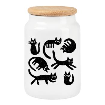 Seven Lucky Cats L Black - Cookie Jar with Wooden Lid - white - Front