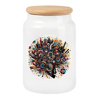 Afro Style Abstract Musical Explosion - Cookie Jar with Wooden Lid - white - Front