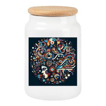 Afro Style Musical Fusion - Cookie Jar with Wooden Lid - white - Front