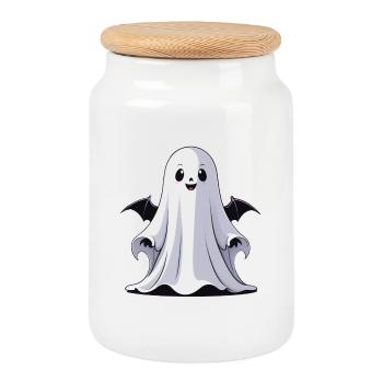 Fantôme d’Halloween - Boîte à biscuits avec couvercle en bois - blanc - Devant