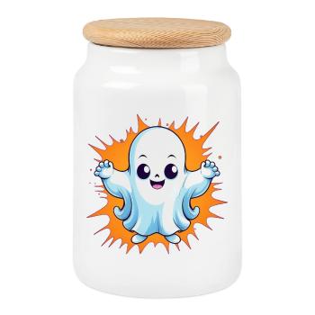 Fantôme d’Halloween - Boîte à biscuits avec couvercle en bois - blanc - Devant