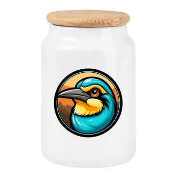 Bee Eater Colorful Kawaii Cartoon Character Animal - Cookie Jar with Wooden Lid - white - Front