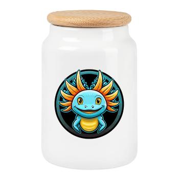 axolotl coloré Kawaii Dessin animé Personnage Clipart - Boîte à biscuits avec couvercle en bois - blanc - Devant