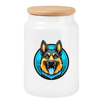 German Shepherd Dog Colorful Kawaii Cartoon Animal - Cookie Jar with Wooden Lid - white - Front