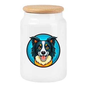 Border Collie Chien Coloré Kawaii Dessin Animé Clipart - Boîte à biscuits avec couvercle en bois - blanc - Devant