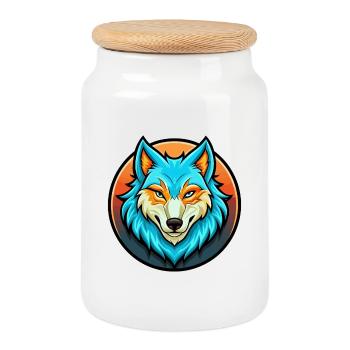 Arktischer Wolf Bunte Kawaii Cartoon Figur Haustier - Keksdose mit Holzdeckel - Weiß - Vorne