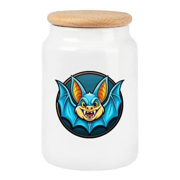 Bat Colorful Kawaii Cartoon Character Clipart Pet - Cookie Jar with Wooden Lid - white - Front