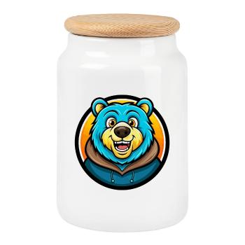 Bear Colorful Kawaii Cartoon Character Clipart Pet - Cookie Jar with Wooden Lid - white - Front