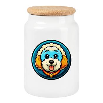 Bichon frisé chien coloré Kawaii dessin animé Clipart - Boîte à biscuits avec couvercle en bois - blanc - Devant