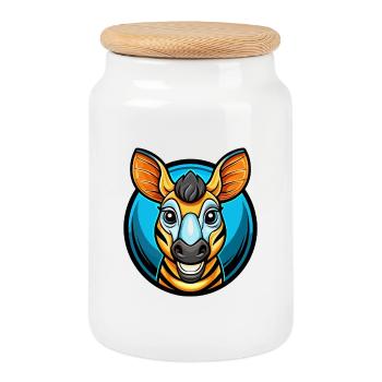 Okapi Bunte Kawaii Cartoon Figur Clipart - Keksdose mit Holzdeckel - Weiß - Vorne