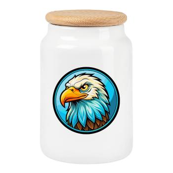 Eagle Colorful Kawaii Cartoon Character Clipart - Cookie Jar with Wooden Lid - white - Front