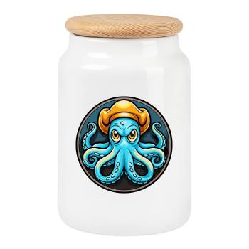 pieuvre coloré Kawaii personnage de dessin animé Clipart - Boîte à biscuits avec couvercle en bois - blanc - Devant
