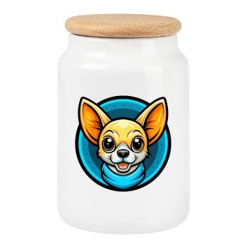Chihuahua Dog Colorful Kawaii Cartoon Character - Cookie Jar with Wooden Lid - white - Front