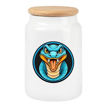 Snake Colorful Kawaii Cartoon Character Clipart - Cookie Jar with Wooden Lid - white - Front