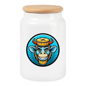Bongo coloré Kawaii Dessin animé Personnage Clipart - Boîte à biscuits avec couvercle en bois - blanc - Devant