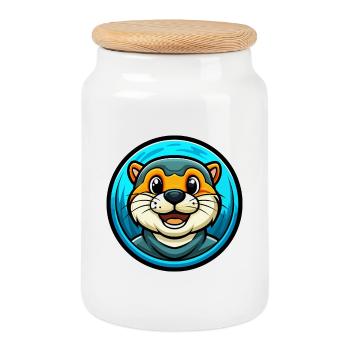 Otter Colorful Kawaii Cartoon Character Clipart - Cookie Jar with Wooden Lid - white - Front