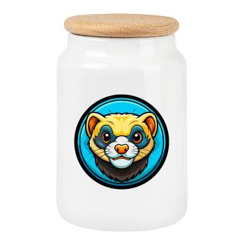 Ferret Colorful Kawaii Cartoon Character Clipart - Cookie Jar with Wooden Lid - white - Front