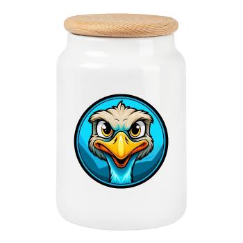 Ostrich Colorful Kawaii Cartoon Character Clipart - Cookie Jar with Wooden Lid - white - Front