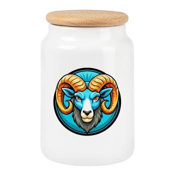 Ram coloré Kawaii dessin animé Personnage Clipart Animal de compagnie - Boîte à biscuits avec couvercle en bois - blanc - Devant