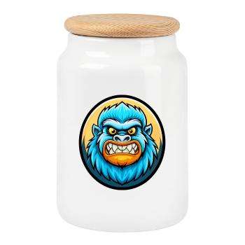Yeti Bunte Kawaii Cartoon Figur Clipart Haustier - Keksdose mit Holzdeckel - Weiß - Vorne