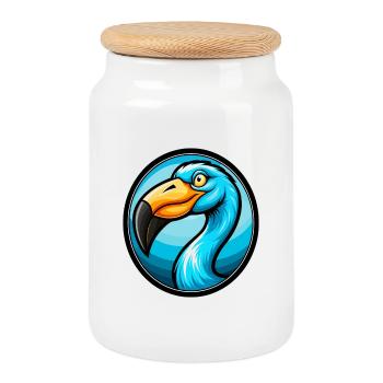 Flamingo Colorful Kawaii Cartoon Character Clipart - Cookie Jar with Wooden Lid - white - Front